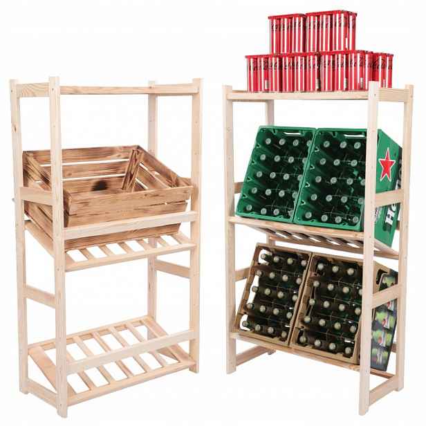 Dřevěný regál na krabice do spíže, stojan na víno Stabilní, 124,2 cm, Eko