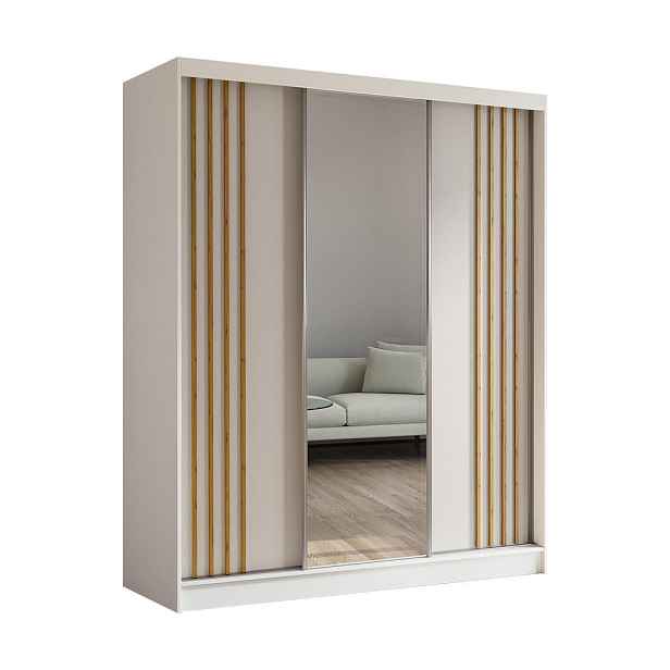 MASSENO ŠATNÍ SKŘÍŇ S POSUVNÝMI DVEŘMI NELVIA, 180/216/61 cm 3dveřová se zrcadlem, bílá