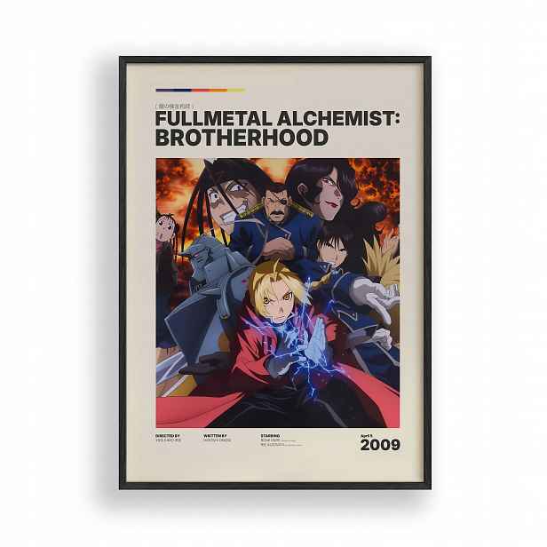 Obraz Fullmetal Alchemist Hrdinové Anime Plakát Rámeček Dřevěný 30x42 cm
