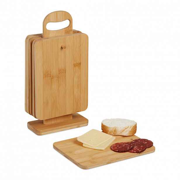 Relaxdays PRKÉNKO Přírodní 6dílný-Set bambus se stojanem 22x16 cm