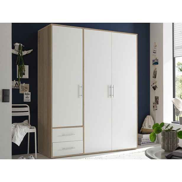 Šatní skříň Valencia,155 cm, dub sonoma/bílá