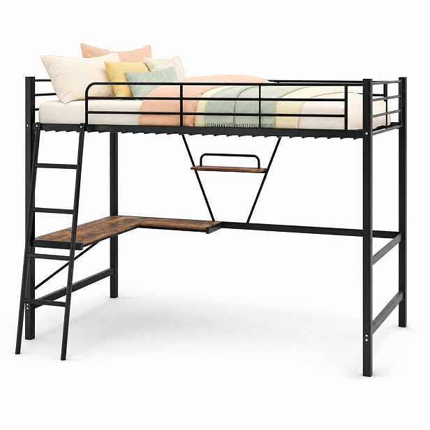 STILVORA PATROVÁ POSTEL 90/200 cm, černá, s rohovým psacím stolem a policí, minimalistický design