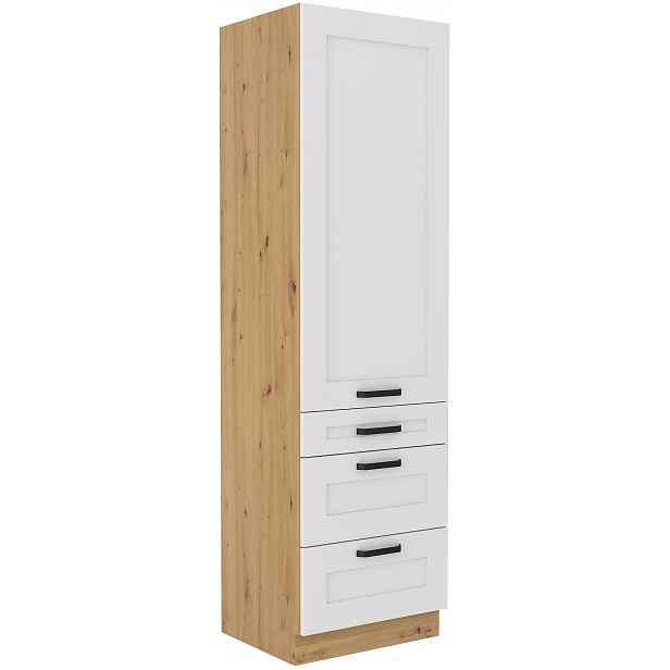 Vysoká potravinová skříňka Luna 60 DKS-210 3S 1F - Premium Box Barva korpusu: Dub artisan, Barva dvířek: Bílá