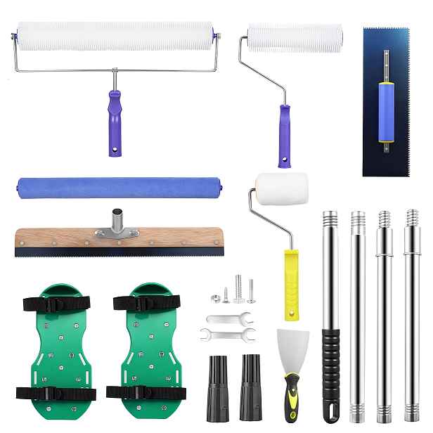 TEMU Sada samonivelačních nástrojů, Sada nástrojů pro nivelaci podlah, Profesionální samonivelační cementové nástroje, Vhodné pro domácí renovace a