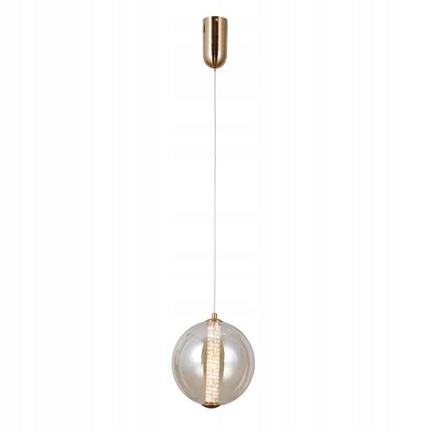 Závěsná Led lampa bodová zlatá skleněná jantarová koule 20 cm 3000K Italux