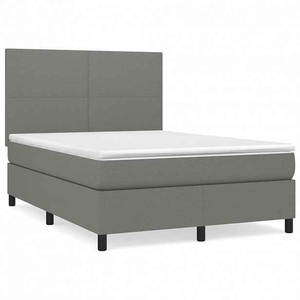 vidaXL Box spring postel s matrací tmavě šedý 140 x 190 cm textil