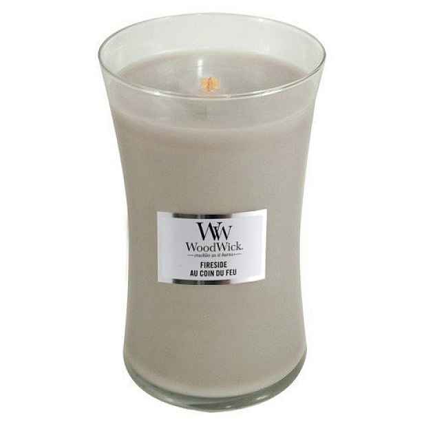 WoodWick sójová vonná svíčka Fireside s dřevěným knotem, velká, 610 g