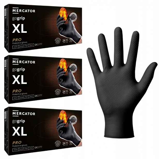 Ochranné rukavice Mercator Gogrip Nitrilové silné Černé 50 Ks XL x 3ks