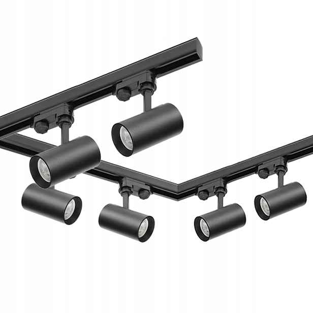 3fázový kolejnicový set 6x lampa GU10 3x kolejnice 1 m 2x spojka L Černá
