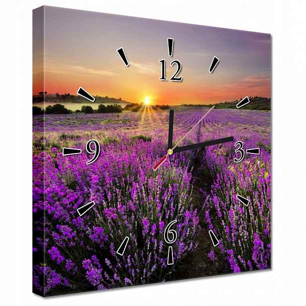 Nástěnné hodiny 30x30 Pole levandule Západ