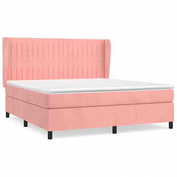 vidaXL Box spring postel s matrací růžová 180x200 cm samet