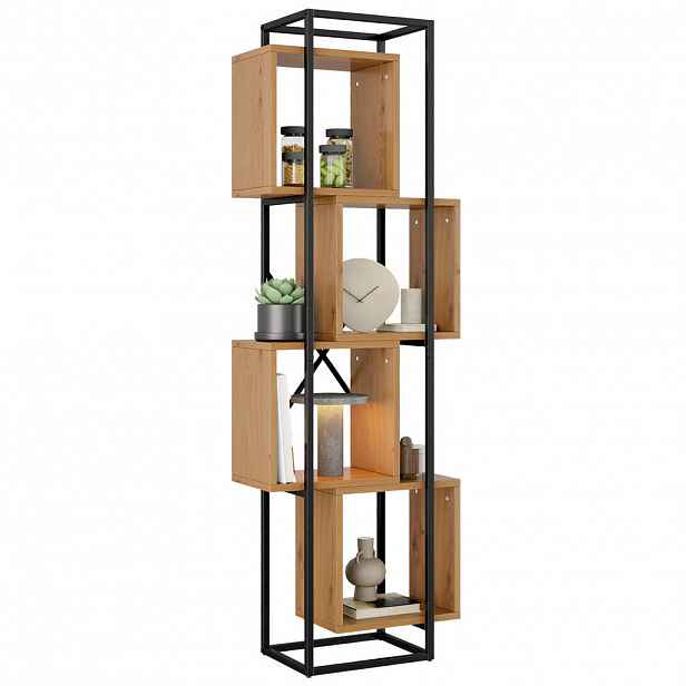 FLIEKS REGÁL, kov, MDF, 4 police, 59 cm