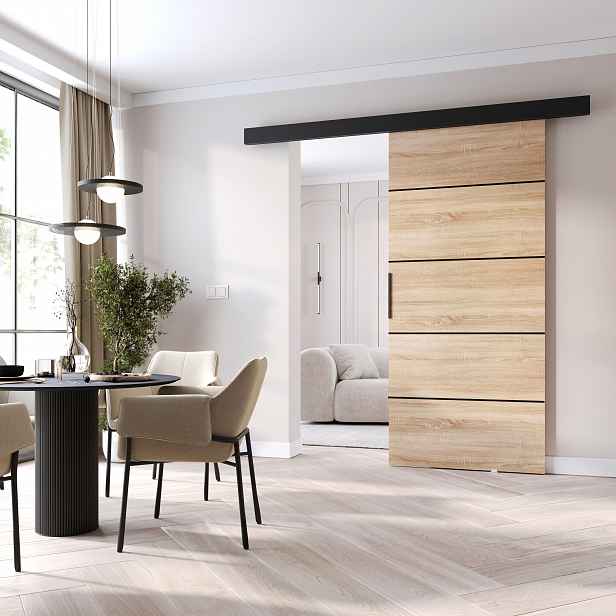 Interiérové dveře na stěnu BARRET 20 - 106 cm, dub sonoma / černé