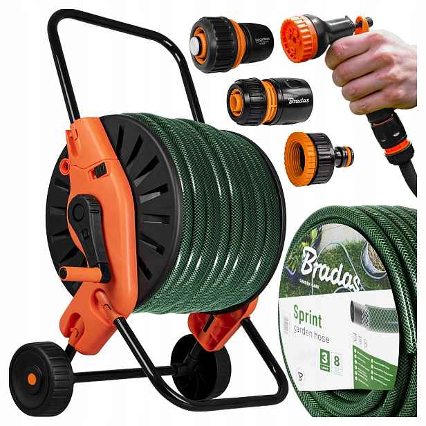 Hadice Na Vozíku 1/2'' Palce 20 m Pistole 3X Spojky Navíječ