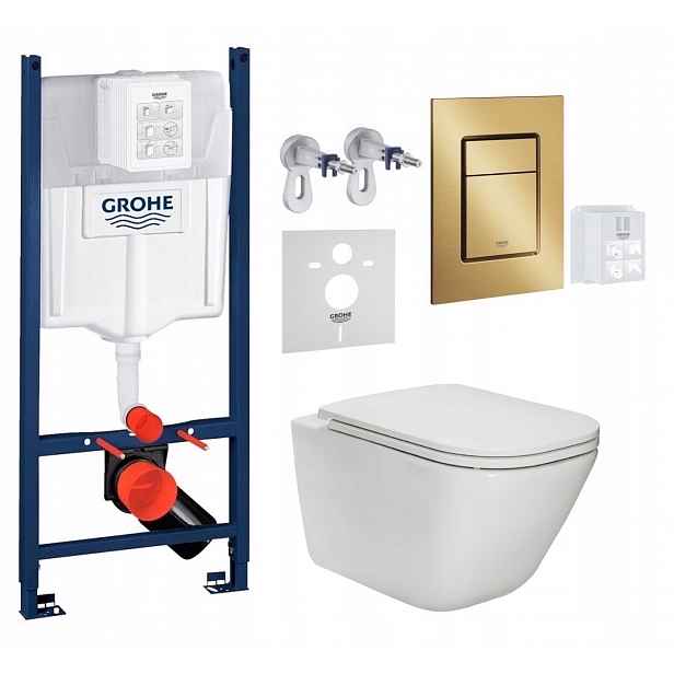 7v1 Wc Set Stelaz Grohe Wc Mísa Rim Roca Gap Tlačítko Zlatá