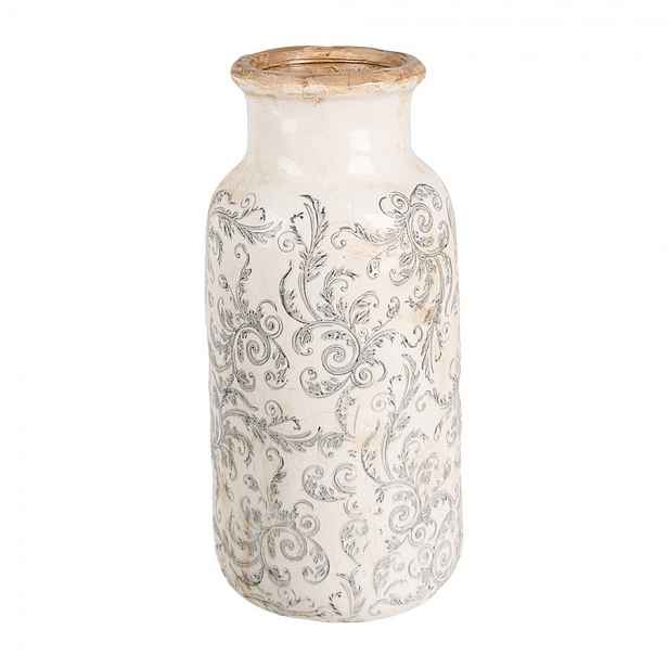 Béžová keramická dekorační váza se šedými ornamenty Gassia L - Ø 15*32 cm  Clayre & Eef