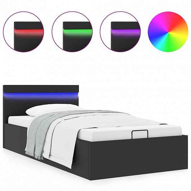 vidaXL Rám postele LED s úložným prostorem černý umělá kůže 90x200 cm