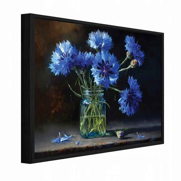 Wallarena ZARÁMOVANÉ obrazy květin ve váze vintage modrá 60x40 cm