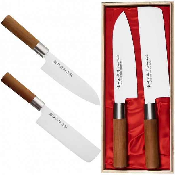 Satake Japonská masamune sada 2 nožů Nůž Santoku 17 cm a Nakiri 16 cm Pouzdro