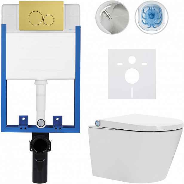 Kompletní WC set Profi/Cronus Standard - bílá lesklá - WC tlačítko Duo/Zlatá - pro zazdění - 59,3x38,4 cm