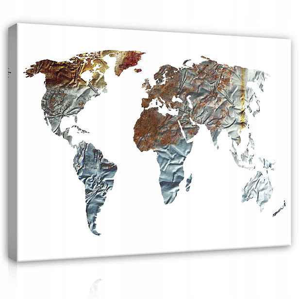 Obraz 80x60 Mapa světa kov textura rez stříbrný hnědý moderní loft