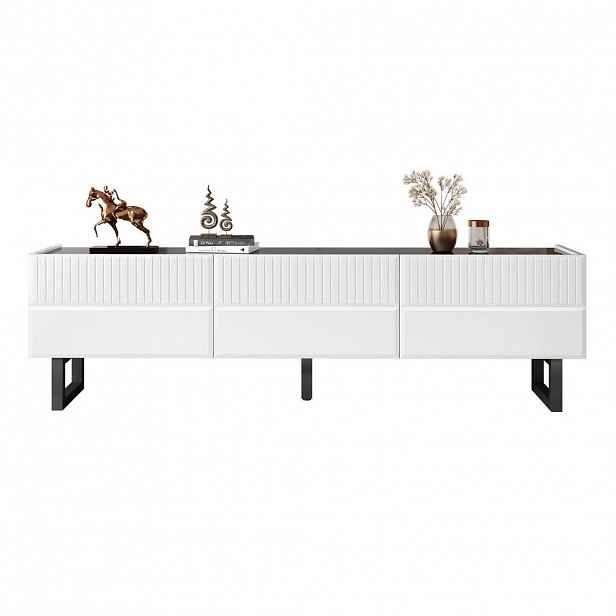 OKWISH TV stolek 170/35/47 cm černobílý z MDF a dřevotřísky s úložnými zásuvkami