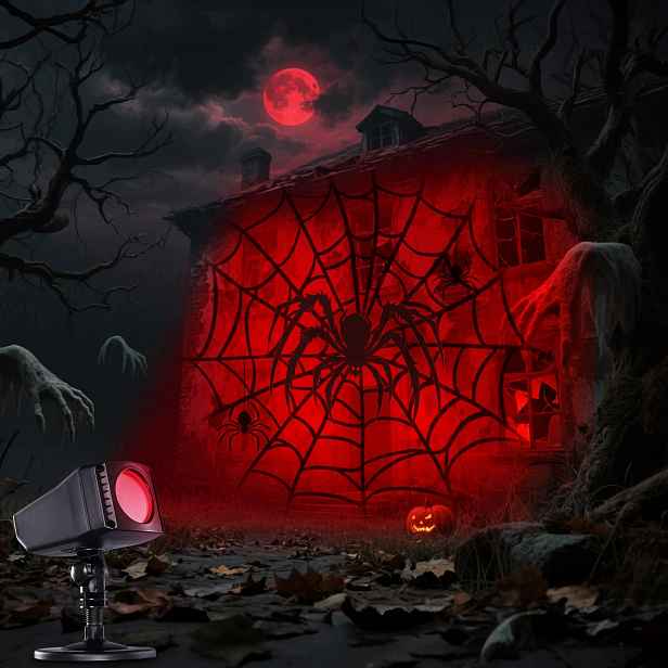 Projektor Halloween 3D Pavučina Červený Časovač IP44 Regulace 180°