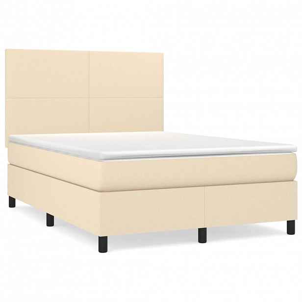 vidaXL Box spring postel s matrací krémová 140x190 cm textil