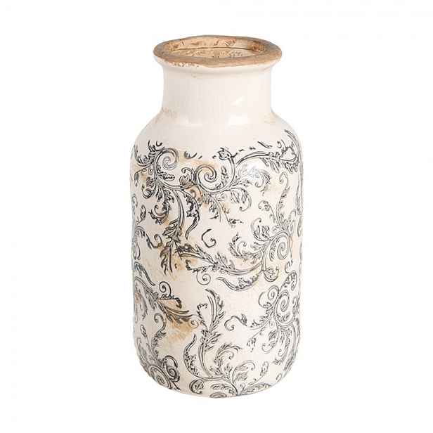 Béžová keramická dekorační váza se šedými ornamenty Gassia M - Ø 14*26 cm  Clayre & Eef