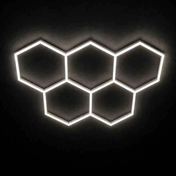Bílý stropní svítidlo Led 4000K, silná garáž, dílna 229x158 cm Hexagon 5