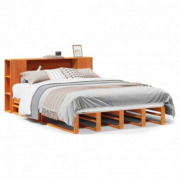 vidaXL Postel s knihovnou bez matrace hnědá 150 x 200 cm masivní dřevo