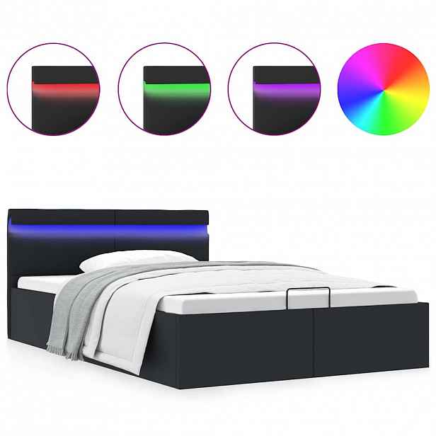 vidaXL Rám postele LED s úložným prostorem černý umělá kůže 120x200 cm