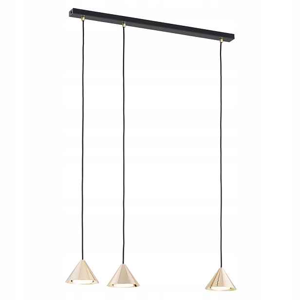 Závěsná lampa trojitá černá zlatá 3 kužely lišta 70 cm nad stůl Emibig