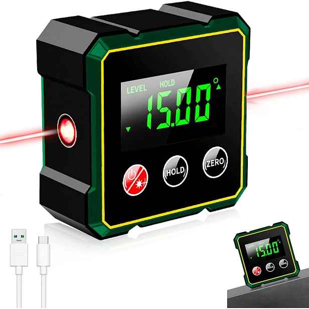 Digitální úhloměr se dvěma lasery, magnetický inklinometr, vodováha IP54