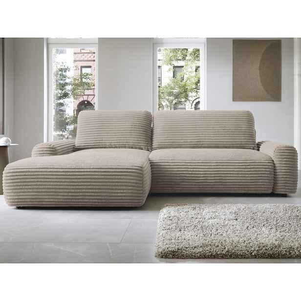 Rohová sedačka Cord, šedo-béžová taupe strukturovaná látka, levý roh