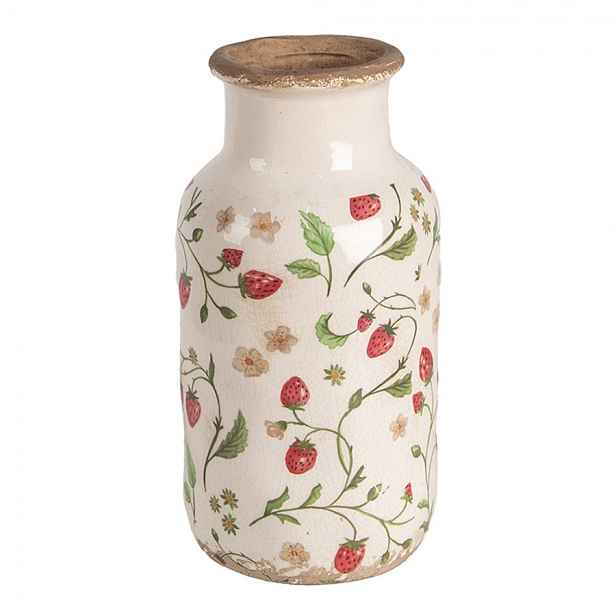 Béžová keramická váza s jahůdkami Wild Strawberries M - Ø 14*26 cm Clayre & Eef