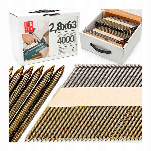 Hřebíky do hřebíkovačky 63 mm 2,8x63 spojované papírem černé 34° 4000ks
