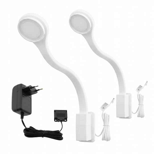 Noční Led lampy bílé, ohebné, přišroubované k hlavě postele, 2x Flexi 2R