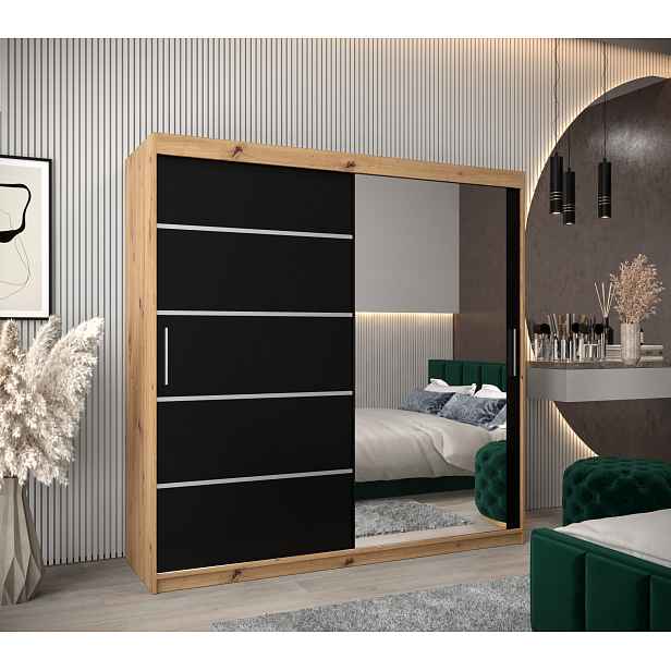 Šatní skříň Abi V2 Barva korpusu: Dub artisan, Rozměry: 200 cm, Dveře: Černá