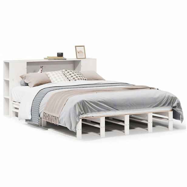 vidaXL Postel s knihovnou bez matrace bílá 135 x 190 cm masivní dřevo