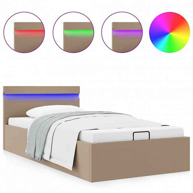 vidaXL Rám postele LED úložný prostor cappuccino umělá kůže 100x200 cm