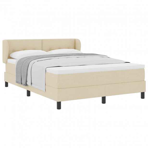 vidaXL Postel s boxspringem s čelo Krémová 140 x 190 cm textil