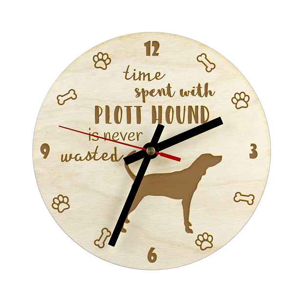 Plott Hound gravírovaný hodinový stroj se psem, průměr 30 cm, jméno psa