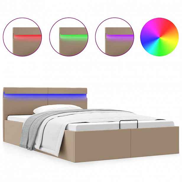 vidaXL Rám postele LED úložný prostor cappuccino umělá kůže 140x200 cm