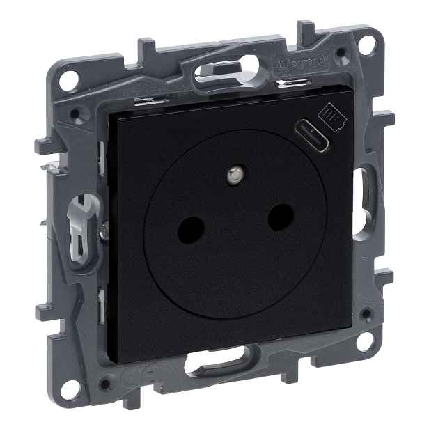Zásuvka 230 V s USB jednonásobná Legrand Niloé Step černá