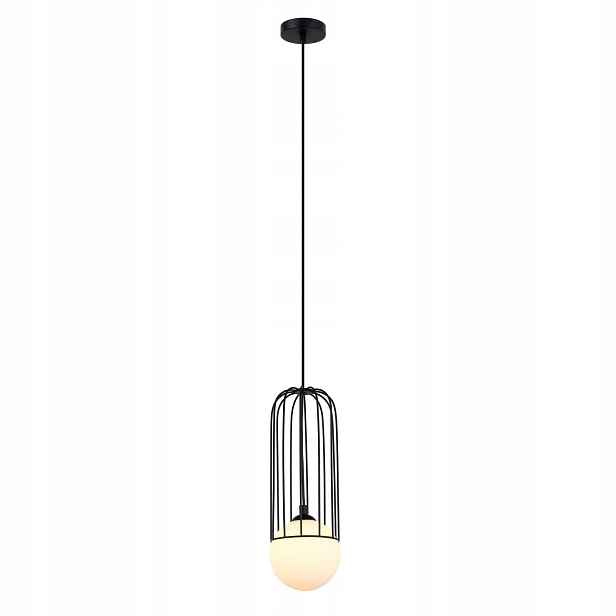 Moderní černá drátěná skleněná závěsná lampa bílá koule 10 cm Italux