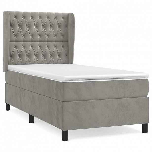 vidaXL Box spring postel s matrací světle šedá 80 x 200 cm samet