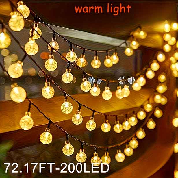 TEMU 1ks-72,17ft Solární bublifuková řetězová světla, solární chytrý zdroj energie, 200LED žárovek osvětlovací dekorace, romantická a elegantní,