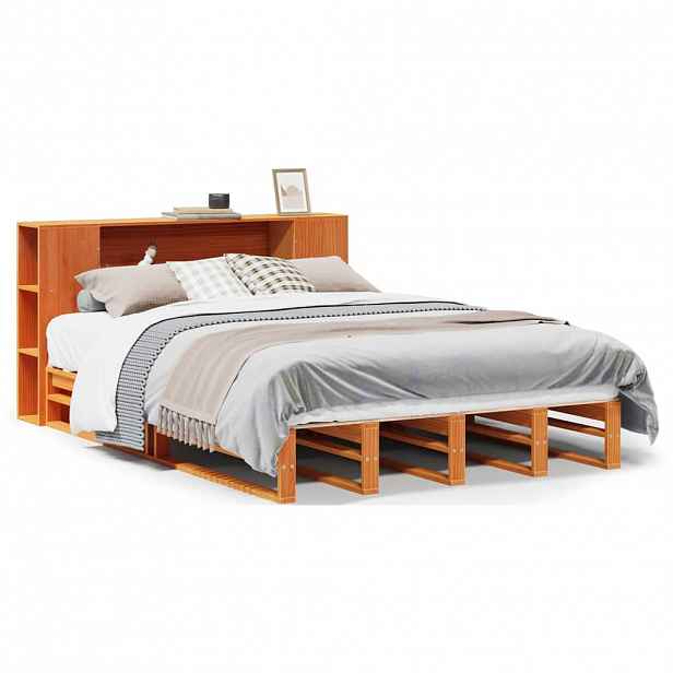 vidaXL Postel s knihovnou bez matrace hnědá 140 x 190 cm masivní dřevo