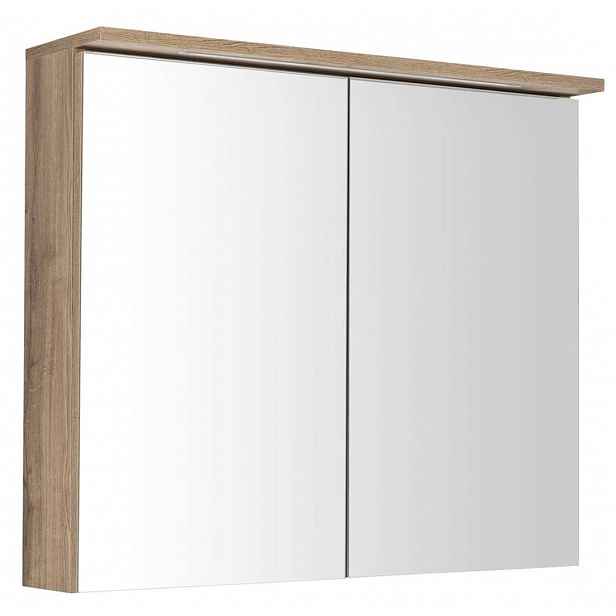 Aqualine KAWA - Zrcadlová skříňka s LED osvětlením, 80x70x22 cm, dub emporio WGL38S
